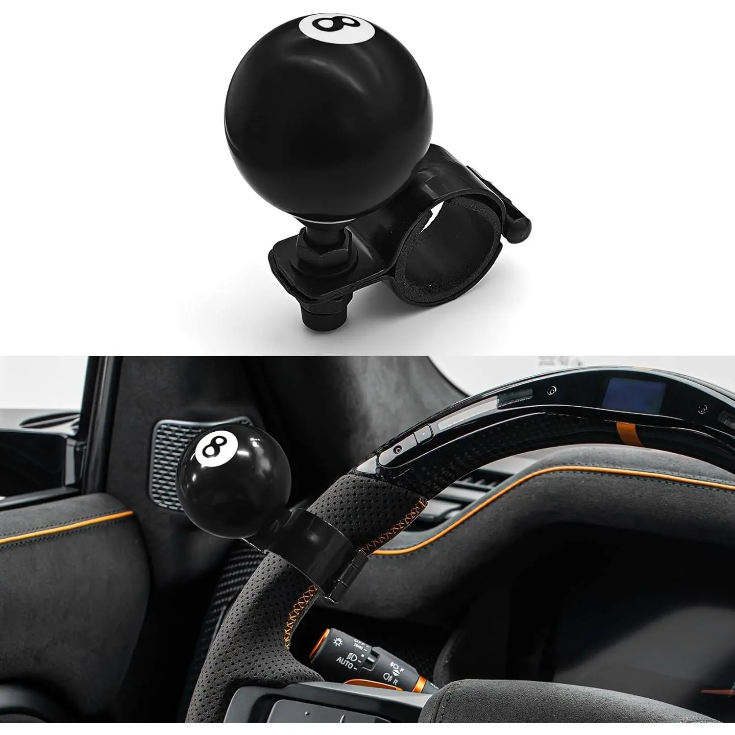 8 Ball Iron Steering Wheel Knob Spinner - 360-Degree Rotating, Automatic Vehicle Fitment, 1.2 to 1.5 Inches Universal Handle, Durable Steering Wheel Accessory for Most Vehicles