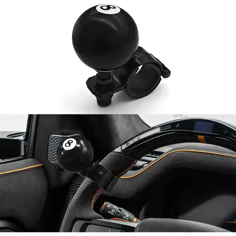 8 Ball Iron Steering Wheel Knob Spinner - 360-Degree Rotating, Automatic Vehicle Fitment, 1.2 to 1.5 Inches Universal Handle, Durable Steering Wheel Accessory for Most Vehicles