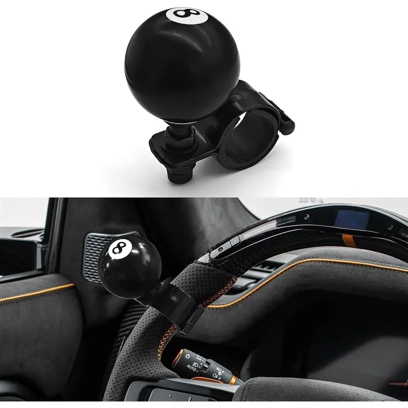 8 Ball Iron Steering Wheel Knob Spinner - 360-Degree Rotating, Automatic Vehicle Fitment, 1.2 to 1.5 Inches Universal Handle, Durable Steering Wheel Accessory for Most Vehicles