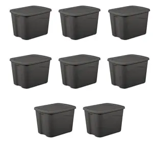 Large Storage Bin, 18 Gallon Plastic Storage Container with Snap-On Lid, Gray, 8 Pack