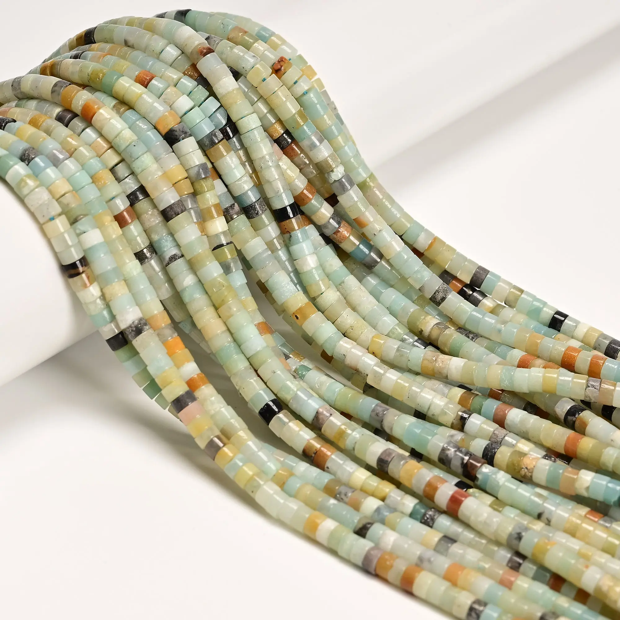 Mix Color Amazonite Heishi Disc Beads Size 2x4mm 3x6mm 3x8mm 15.5'' Strand