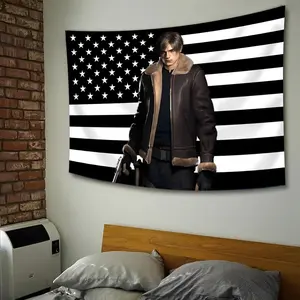 Resident Evil Leon S. Kennedy US Flag Tapestry - RE4 Remake Game Poster Wall Art Decor