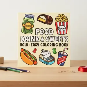 1pc Thick Paper Food and Drink Themed Coloring Book, Perfect Relaxation Gift for Birthday Halloween Christmas and Holiday Parties