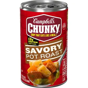 Campbell’s Chunky Savory Pot Roast Soup, 18.8 oz Can – Hearty Beef & Vegetable Soup, 13g Protein, Ready-to-Eat Microwave Meal