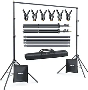 LINCO Adjustable Backdrop Stand for Parties Kit 10x7 Backdrop Photography Studio Photo Background Support System with Clamps, Sand Bag, Carry Bag 4172