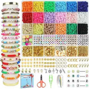 Redtwo 5100 Clay Beads Bracelet Making Kit, Flat Preppy Beads for Friendship Jewelry Making,Polymer Heishi Beads with Charms Gifts for Teen Girls Crafts for Girls Ages 8-121