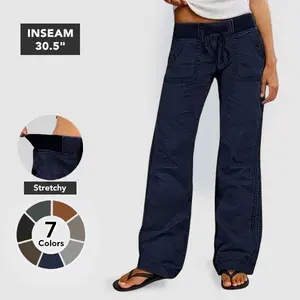 Flamingals Solid Seam Detail Drawstring Mid Rise Straight Leg Pants High Stretch Fabric Women's Wear Minimalist Fit Basic Style Multiple Colors