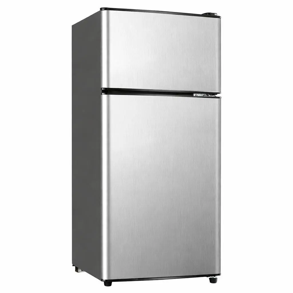 Summervibes Dual-Door Compact Mini Fridge-Freezer - Double-Compartment Energy Saver with 7-Level Thermostat for Dorm, RV (Silver), Compact Mini-Fridge Fridge-Freezers
