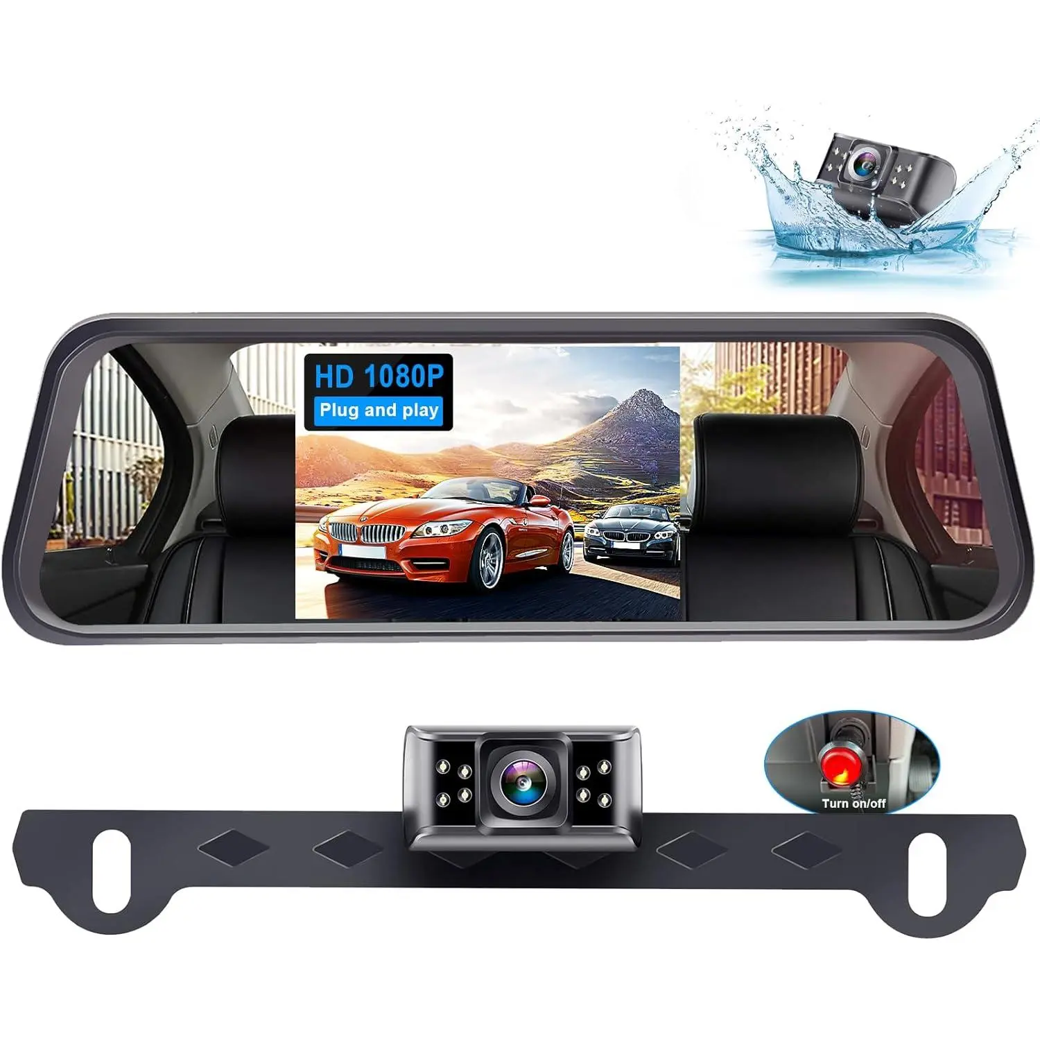 Backup Camera Mirror Easy Set-up: Plug and Play HD 1080P Clear Image Color Night Vision Rear View Mirror with License Plate Camer DIY Guide Lines Waterproof for Car/Truck/SUV/Minivan LeeKooLuu LK1