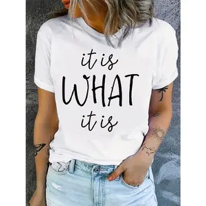 [100% Cotton] T-Shirt Casual Polyester Women'S "It Is What It Is" Letter Print T-Shirt |     Crew Neck, Knit Fabric, Regular Fit, Short Sleeve Tee With Applique Detail Golf Gift T-Shirt For Men And Women