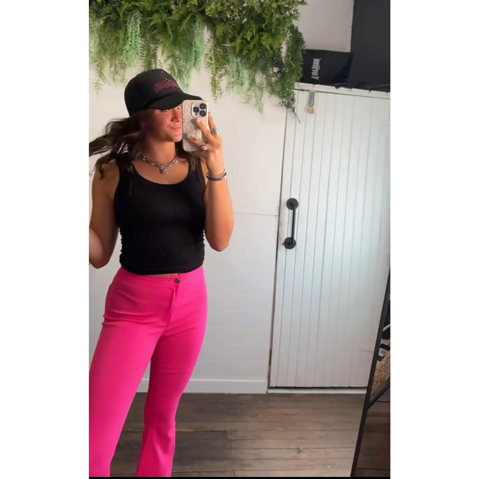 JCJQ Jeans Pink Super Stretch High-Waist Bell Bottom Pants — Vibrant Pink Retro Western Flare