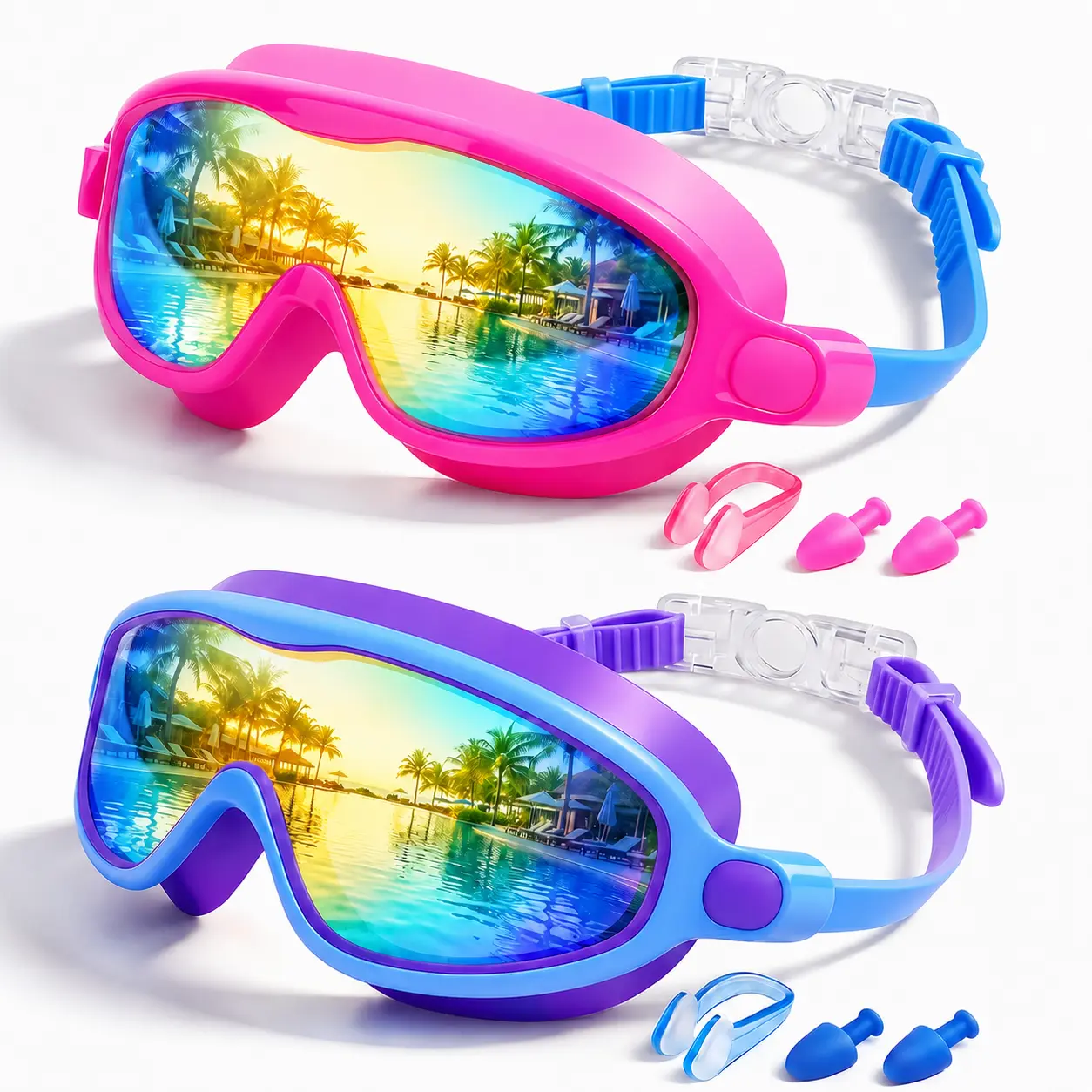 GMOX Kids Swim Goggles 2 Pack for Boys Girls, Anti-Fog Wide View No Leak Swimming Goggles with UV Protection, Comfortable Goggles for Pool Swim Lessons