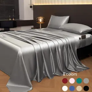 Solid Color Satin Bedding Set, 4 Counts/set Including 1 Count Bed Skirt & 1 Count Fitted Sheet & 2 Counts Pillowcase, Soft Comfortable Bedding Set for Bedroom, Silky Fitted Sheet