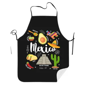 Mexico-themed apron - Chili peppers, cacti, sombreros, and taco patterns - Adjustable waistband, washable cooking apron, Funny Aprons