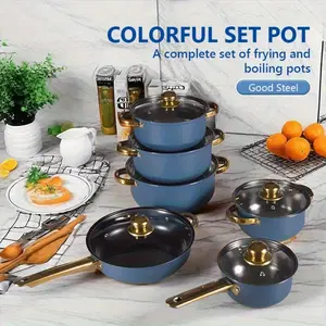 6-Piece stainless steel non-stick cookware set (frying pan + lid pan) | Durable, easy to clean, multi-color optional, cooking pan, household kitchen supplies