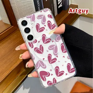 Magnetic Soft Case for  Samsung Galaxy S23 Ultra S24 Plus FE S25 S22+ Non-Yellowing Drop Protection Transparent Acrylic Large Hole Hearts in Harmony Pattern Shockproof Silicone Cover Supports Wireless Charging