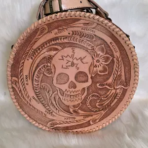 Rueda Cincel Skull - Handcrafted Leather Wheel with Intricate Floral and Skull Design