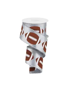 Silver Football Ribbon 2.5" x 10 yds for Homecoming Mums Corsages Bouquets Wreaths Team Decorations Durable Polyester