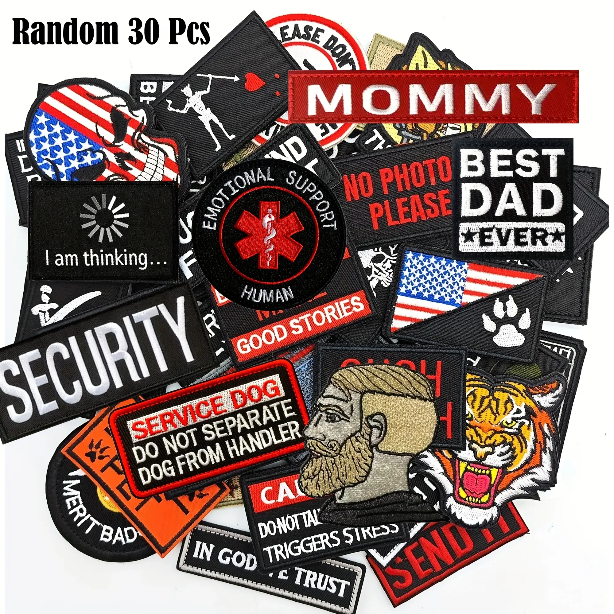 Ramdomly Packed Randomized Tactical Morale Patches, 30-Piece Set, Fully Embroidered, Front Embroidered, Embroidering Design, Geometric Embroidery Design, Versatile for Hats, Bags, Backpacks & More, Durable Design, Identifier Patches