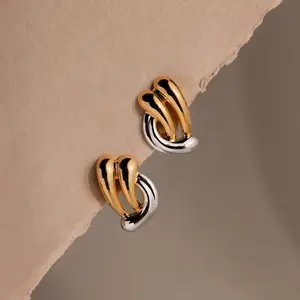 Mixed Metal Raindrop Studs by Caitlyn Minimalist - Chunky Duo Teardrop Stud Earrings - Geometric Two Tone Earrings - Mixed Metal Jewelry - Gift for Her