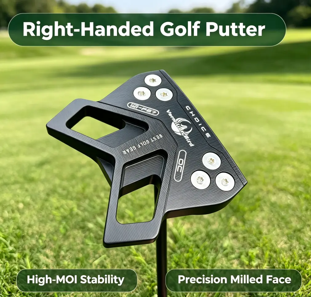 Right-Handed V8-P27 Hollow-Frame Mallet Golf Putter, High-MOI Stability, 6-Piece Adjustable Weight Screws, CNC-Milled Premium Putting Club, Professional Golfer Equipment