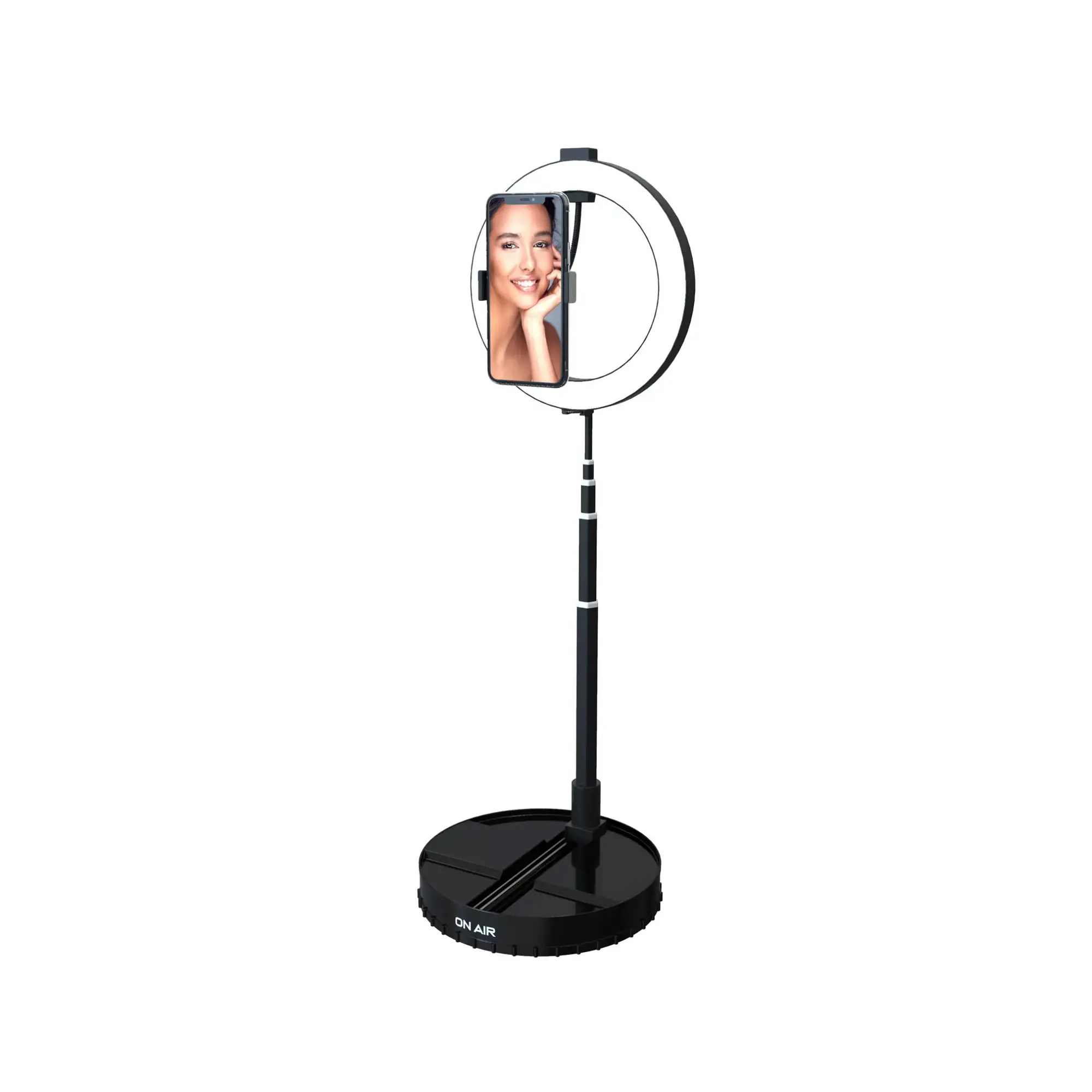Tzumi Foldable Ring Light with Stand, Cellphone/Universal Camera Holder - 1.5FT-5FT Adjustable Height, 3 Color Modes, 10 Brightness Levels, In-Line Remote, Android Compatible Mobile Phone Accessories for Content Creation, Selfies