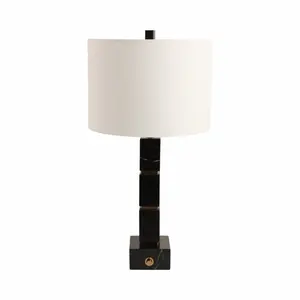 212 MAIN Stacked Marble Cubes Lamp Base, Black, 27x14 in, Switch, Stone Base
