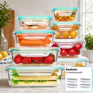 16-Piece Airtight Glass Food Storage Set for Outdoors, Lunch, Microwave & Oven - Ideal for Salads, Fruits, Vegetables, Sandwiches | Durable Glass Containers & Lids