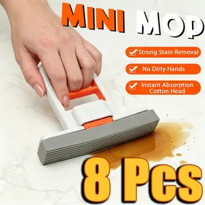 4/8‑Pack Multifunctional Desktop Handheld Cleaning Mop, Foldable One‑Hand Self‑Wring Wet‑Dry Tool for Home, Dorms & Workspace Surfaces