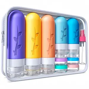 LMMAKE 19-Pack Travel Essential Silicone Toiletry Bottles Leak-Proof Compact Lightweight Squeeze-Controlled Output Prevents Spills Durable Safe Material for Trips Gym On-the-Go Set with Transparent Makeup Bag - Clear Plastic Stackable