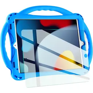 P-CLC01     Kids Case for iPad 10.2 inch - Shockproof Silicone Cover with Tempered Glass Screen Protector and Strap - Compatible with iPad 9th/8th/7th Gen (2021)"(Blue)