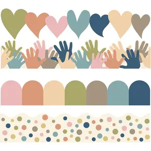 Colorful Self-Adhesive Boho Bulletin Board Borders Die-Cut Scalloped Border Trims for Classroom School Blackboard Chalkboard Desk, 91.8 Ft