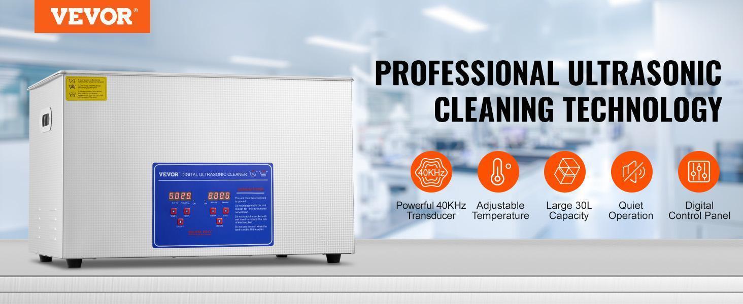 VEVOR Professional Ultrasonic Cleaner, Max. 30L Ultrasonic Jewelry Cleaner with Digital Timer & Heater, Stainless Steel Industrial Sonic Cleaner 40kHz for Glasses, Watches, Rings, Small Parts VEVOR Super Brand Day#BacktoSchool