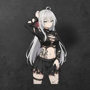 Gothic Alya Waifu Sticker – Alya in Black Ripped Outfit, Tattoo Aesthetic