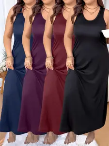 Women's Casual Sleeveless Long Dress, Plain Color Classic Fit Design, Comfortablepajamas Home Wear, Perfect for Daily Use & Relaxing