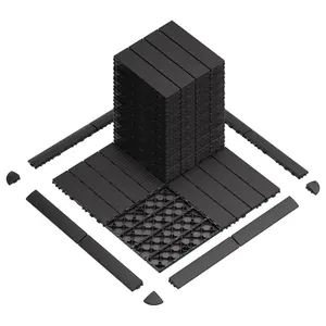 44 Pack Interlocking Deck Tiles + 30 Trims + 4 Corners, 44 sqft Waterproof Patio Flooring 12" x 12" All Weather Use with Striped Patio Tile for Porches, Backyards-Gray, Elegant Composite Floor Tiles