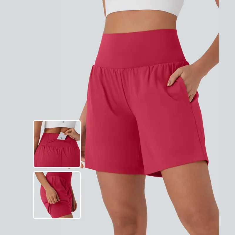 Halara Softlyzero Airy Super High Waisted 2-in-1 InstantCool Yoga Shorts 7" with Pockets