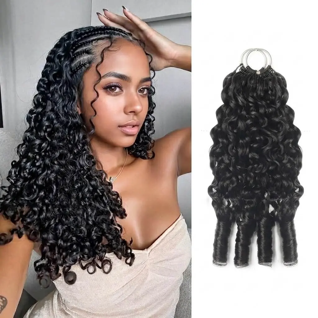 Burmese Spiral Curly Human Hair Crochet Extensions, 14-22 In 50g Knotless Pre-Separated Invisible Miracle Knots, Soft Lightweight Reusable Curly Weave Extensions, Natural Black Natural Curl Shape