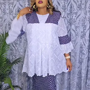 cotton lace mix with Ankara shirt and top 3pcs sets color white