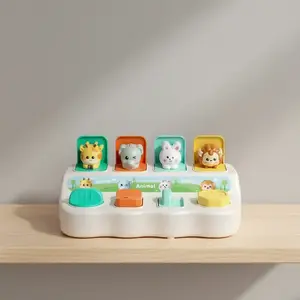 Random Color Cute Interactive Pop Up Animal Toy, Montessori Toy, Colorful Button Developmental Toy, Early Learning Toy for Boys and Girls