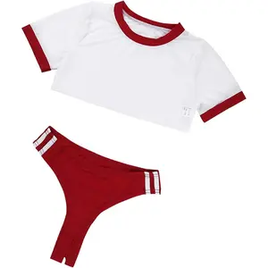 Women Anime Cosplay Costume Japanese Uniform Lingerie Outfit Top with Thong 2Ps SetL
