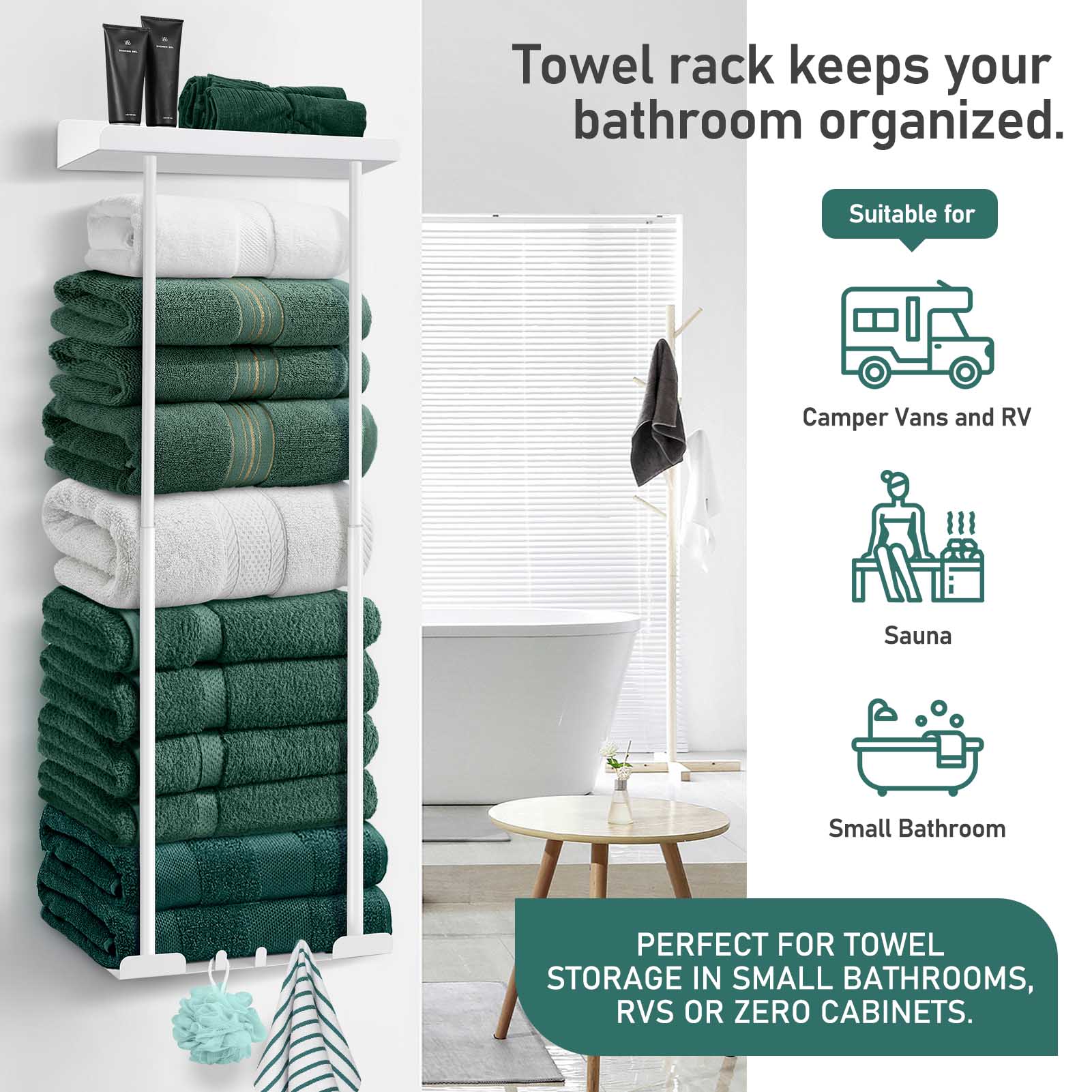 Wall-Mounted Towel Rack & Holder - Rust-Resistant Bathroom Organizer with No Drill Installation, Space-Saving Design for Kitchen, Laundry Room,This Single Piece Is Designed for Organizing And Storing Towels, Washcloths in Small Bathroom