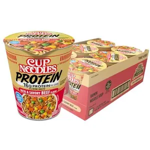 Nissin Cup Noodles Protein Ramen, Beef Flavor with Bone Broth, 16g Protein, 2.54 Ounce Cup (Pack of 6)
