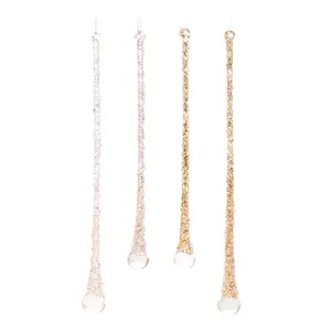 Set of 24 Glitter Drop Christmas Ornaments Glass Gold – Farmhouse Holiday Décor