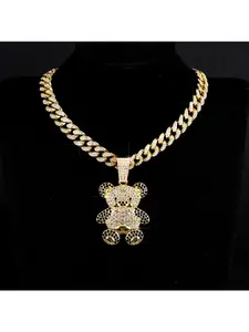 Fashion Trend Zircon Inlaid Bear Pendant Creative Sparkling Animal Hip-hop Jewelry Cuban Link Necklace