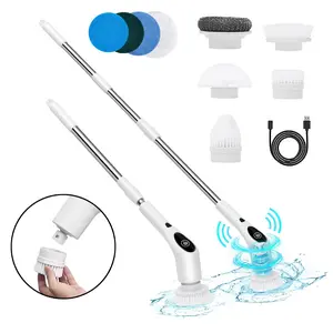 Electric Spin Scrubber,Shower Scrubber with Long Handle,Shower Cleaning Brush with 9 Replaceable Brush Heads, Power Scrubber 3 Adjustable Speeds,Adjustable length brush handle