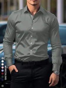 Men's Fashion Casual Business Shirt, Slim Fit Long Sleeve Button Design, Urban Style for Daily or Work Wear