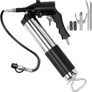 VEVOR Air Operated Grease Gun, 6000PSI, 14 OZ/400 CC Capacity Heavy Duty Pneumatic Grease Gun, with 18.5 Inch Flexible Hose, 1 Black Flat Coupler Pointed Coupler Bent Metal Pipe Locking Clamp CouplerVEVOR Super Brand Day