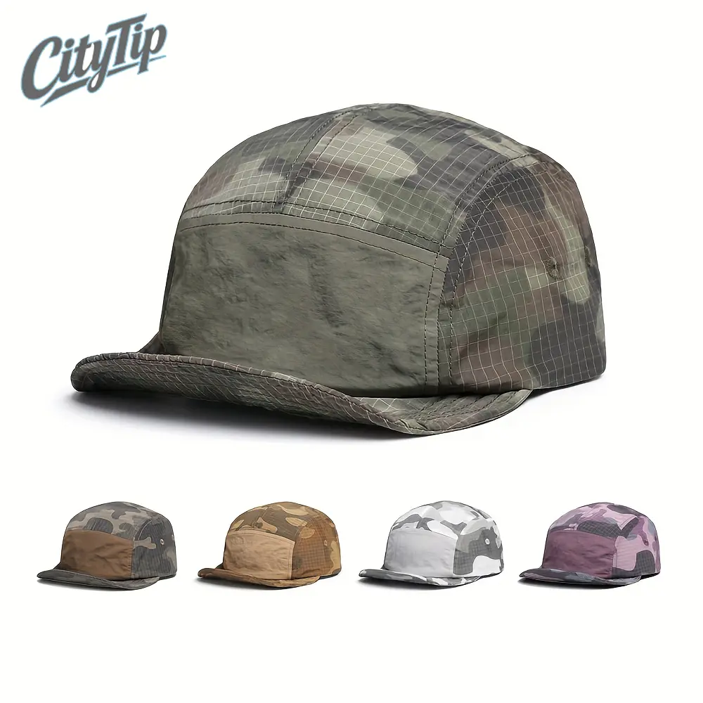 Quick-Dry Camouflage Men's Five-Panel Cap, Breathable Mesh UV Protection Sun Hat, Lightweight Outdoor Sports Cap for Hiking Cycling Mountaineering Running Camping Daily Wear