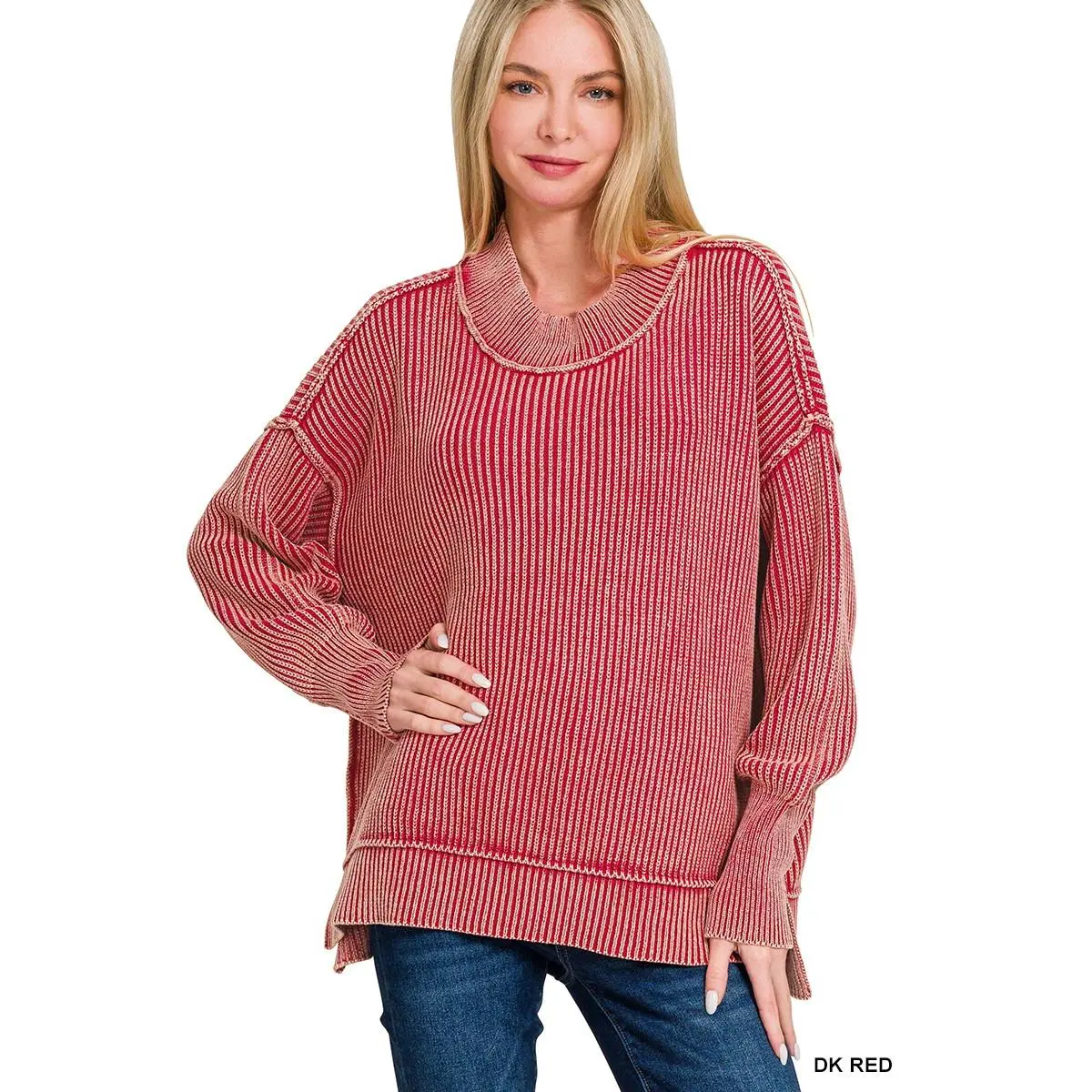 Zenana Washed Side Slit Oversized Sweater